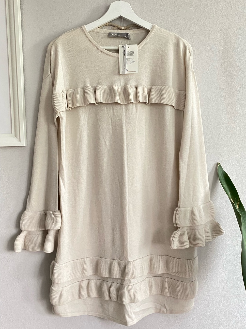ASOS Maternity Oversized Ruffle-Trim Long Sleeve Cream Tunic Mini Dress NEW